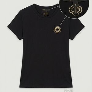 Maje Black Tee with Gold Embellishment